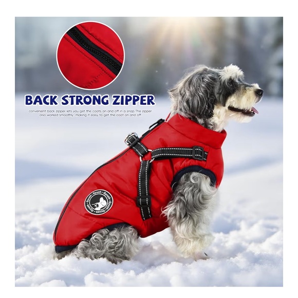 New Gyuch Winter Red Dog jacket with harness winter waterproof size small - Picture 8 of 12